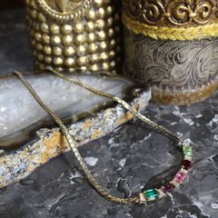 RETRO VINTAGE COLOR STONE DESIGN CHAIN NECKLACE/レトロ古着カラーストーンデザインチェーンネックレス
