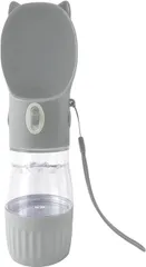 STARFIELD ペットウォーターボトル 犬 猫 水 水筒 給水器 水漏れ防止 水槽付き アウトドア 携帯用 240ml エサ入れ付き グレー( グレー,  240ml（エサ入れ付き）)