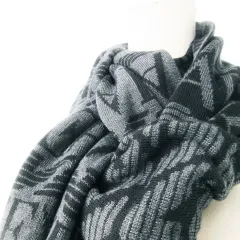 エンポリオアルマーニ EMPORIO ARMANI マフラー ウール混 ロゴ 総柄 フリンジなし ダブルフェイス 黒 ブラック /CK18 ■GY18のサムネイル