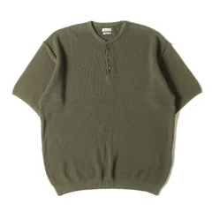 STEVEN ALAN スティーブンアラン Tシャツ サイズ:M 23SS ルーズフィット ヘンリーネック コットンニット 半袖Tシャツ KUBO HENLEY NECK SHORT SLEEVE KNIT LOOSE セーター ミドルゲージ カーキ 日本製