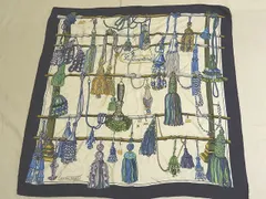HERMES エルメス カレ90 スカーフ シルク ◇ Pasementerie 紐飾り ネイビー ホワイト等 レディース ヴィンテージ ▼7E