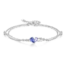 【新着商品】誕生石 腕輪 チェーン バングル 細い 金属アレルギー対応「愛の象徴」2連 誕生日 925 シルバー 記念日 人気 母の日のプレゼント彼女 ハートブレスレットレディース bird ギフト Free