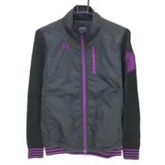 【美品】パーリーゲイツ 異素材ジャケット 黒×パープル 袖ニット ウール混 レディース 1(M) ゴルフウェア PEARLY GATES