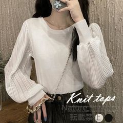 【新品未使用】ニットブラウス 異素材 韓国風トップス lycp143