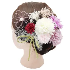 振袖 髪飾り 菊 かんざし 豪華 9点セット 成人式 卒業式 着物 袴 浴衣 和服 造花 ピンポ  紫紫P_3