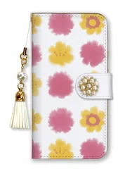 AQUOS R8 SH-52D ケース 手帳型 アクオスR8 スマホケース パール デコ付き ストラップ付 北欧柄 花柄 フラワー お花 上品 大人 可愛い ブランド ホワイト ピンク ブルー カラー01