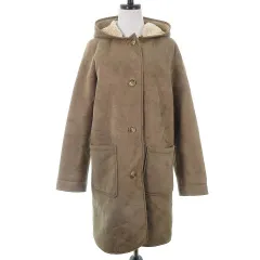 フリークスストア FREAKS STORE コート 長袖 フード ノーカラー ロング スエード調 裏ボア 厚手 無地 M ベージュ アウター /NA