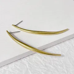 曲線ロングスティック真鍮Brassチタン芯ピアス【ete352】