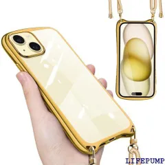 Yidahe iPhone15Plus 用 ケース クリア ショルダー ストラップ付き アイホン15プラス カバー 透明 肩掛け 縄掛け 斜めかけ TPU メッキ加工 耐衝撃 全面保護 薄型 韓国 可愛い iPhone 15 Plus 用 ゴールド 1519