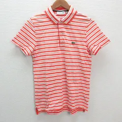 k■ラコステ/LACOSTE REGULAR FIT ボーダー柄 半袖ポロシャツ/鹿の子地【XS】橙白/MENS■19【中古】