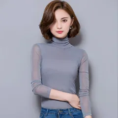 ☆ タートルネック×グレー ☆ M ☆ シースルートップス pkd46 シースルー トップス シアーカットソー シアー カットソー 長袖 タートル ハイネック 透け ロング Tシャツ インナー 無地 シンプル 通勤 通学 上品 きれいめ 薄手 重ね着