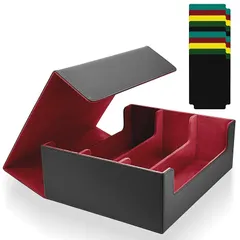 Socpuro マグネット式 デッキケース トレカ用 トレカケース 3列 1800枚 大容量 PUレザー製 マグネットローダー 用 ボックス カードケース カードなど 収納ケース トレーディングカード 保管 硬質ケース 防水 手入れ簡単 (レッド) 0