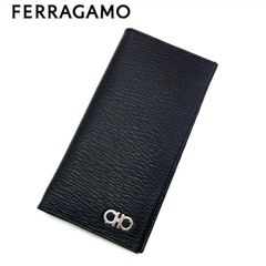Ferragamo フェラガモ 長財布 二つ折り財布 ダブルガンチーニ ブラック レッド
