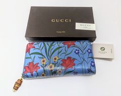 GUCCI バンブー 花柄 ラウンドファスナー長財布