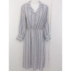 ◇ MAJESTIC LEGON ストライプ フレア 長袖 膝下丈 ワンピース サイズM ベージュ ブルー グリーン レディース  【中古】 【1206170004735】