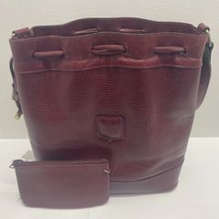 ★CELINE セリーヌ ショルダーバッグ 巾着 バケツ型 レッド ボルドー系 ポーチ付き オールド セリーヌ 中古★ 005650