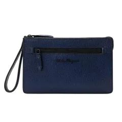 Salvatore Ferragamo フェラガモ クラッチバッグ クラッチポシェット セカンドバッグ ダブルジップ ロゴ レザー ネイビー