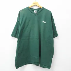 XL/古着 フィラ FILA 半袖 ビンテージ Tシャツ メンズ 90s ワンポイントロゴ 大きいサイズ コットン Vネック 緑 グリーン 24mar01 中古