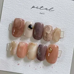 現品　no.25 ネイルチップ  ニュアンスネイル  ゴールド  奥行き 一癖 イベント 普段使いに♡