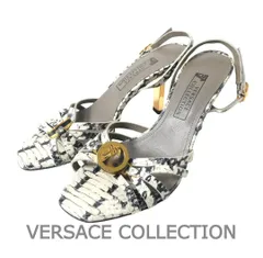 美品 VERSACE COLLECTION ヴェルサーチ サンダル バックル スリングバック オープントゥ クロコダイル型押し ホワイト×ブラック サイズ36 23cm レディースのサムネイル