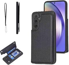 【OULO】Galaxy A54 5G/docomo SC-53D/au SCG21 用 ケース レザー 人気 カード収納 スマホケース 耐衝撃 軽量 スタンド機能 薄い 背面 IC カード入れ 手帳型 財布型 カバー（ブラック）ギャラクシ