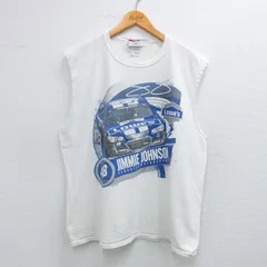 XL/古着 ノースリーブ Tシャツ メンズ レーシングカー ジミージョンソン 大きいサイズ コットン クルーネック 白 ホワイト 25jul18 中古