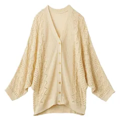 ☆ ライトベージュ ☆ Mサイズ ☆ ゆるっと体型カバー！透かし編みドルマンカーディガン カーディガン 透かし編み レディース 961719 ドルマンカーディガン 透かし編みカーディガン 上着 カーデ 羽織 羽織り 前開き 体型カバー ゆったり 大人 上品