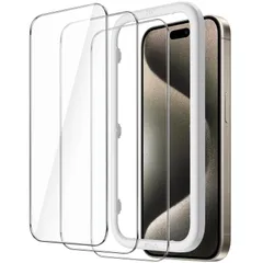 新品 JETech iPhone15ProMax(15 Pro Max 6.7インチ用) 保護フィルム 強化ガラスフィルム ガイド枠付き ケースに干渉なし HDクリア 3枚セット
