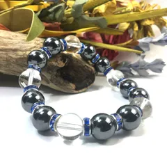 ヘマタイト&水晶 パワーストーン ブレスレット 天然石 12mm （ブルー）メンズ・レディース　男性・女性　数珠ブレス　開運  [24]　