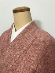 【中古】 Sサイズ 小紋 正絹 赤茶地に小花模様 袷着物 