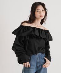 夢展望公式 [新品未使用] ２ｗａｙオフショルフリルブラウス [ブラック] 他カラー別ページ有 rectangle ブラウス・シャツ ブラウス・シャツ（長袖） 535211-04