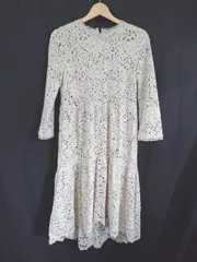 ◇ Θ WILLSELECTION ウィルセレクション レース 長袖 膝下丈 ティアード ワンピース サイズM ベージュ系 レディース E  【1507160005870】