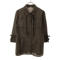 ユーバイウンガロ 7分袖 フリル ブラウス 38 ブラウン U by ungaro リボン レディース 古着 【240427】 メール便可