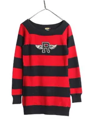 【お得なクーポン配布中!】 ラグビー ラルフローレン ボーダー ニット セーター レディース M / ボートネック ロング丈 カシミヤ ウール ツートン ワッペン チュニック