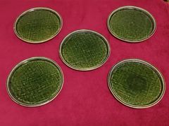 美濃焼　織部布目丸和皿　足付　陽明庵　加藤直彦　5枚