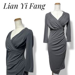 Lian Yi Fang✨ドレス✨キャバドレス ナイトドレス ワンピース タイトワンピース カシュクール 長袖 グレー 灰色  S 膝丈ワンピース タイトスカート