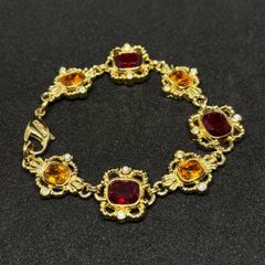 10K/CID刻印10金 レッドカラーストーン デザインブレスレット 3.31g 