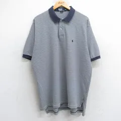 XL/古着 ラルフローレン 半袖 ブランド ポロ シャツ メンズ 90s ワンポイントロゴ 鹿の子 大きいサイズ コットン 紺他 ネイビー ボーダー s