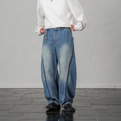 RUUBON】パラシュートフリンジデニムパンツ インディゴブルー Sサイズ 
