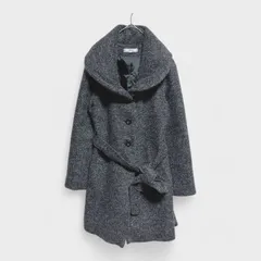 【美品】【シーズ】『SEIZE』[モヘアニットチェスターコート]  ロングコート ダークグレー (L) 軽量 ベルト取り外可 商品A14 管理A