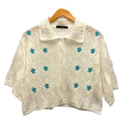 ダブルクローゼット w closet カーディガン クロシェ 透かし編み フラワー 刺繍 半袖 F 白 ホワイト