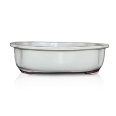 【未使用】盆栽鉢 10号 木瓜鉢 モッコ鉢 白色 クリーム釉 瀬戸焼 陶器 大型 中型 雑木 松柏 約31.5センチ 植木鉢 苔 うめきち盆栽用品店