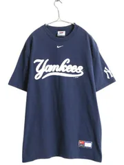 【お得なクーポン配布中!】 00s ナイキ ヤンキース プリント Tシャツ メンズ L オールド MLB オフィシャル スウッシュ ベースボール 大リーグ 野球 ヘビーウェイト 紺