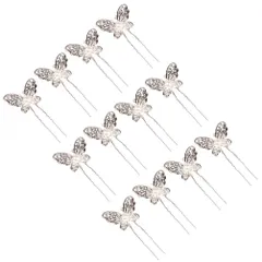 2:Frcolor お蝶 Uピン 12本セット ヘッドドレス ヘアピン 蝶 ヘッドドレス 女の子 かんざし 髪飾り 結婚式 発表会 ヘアアクセサリ 12本セット（シルバー）7005-13、7554-23