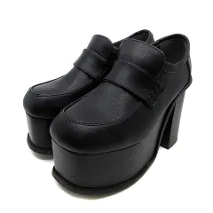 エモダ EMODA アップトゥ ローファー 厚底 チャンキーハイヒール ブラック 黒 S 約22.5cm 042161830801