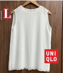 ユニクロ　UNIQLO  レディース　プリーツノースリーブブラウス　Ｌ　ホワイト