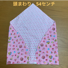 ハンドメイド三角巾☆54センチ　ピンクケーキ柄／白にピンクハート