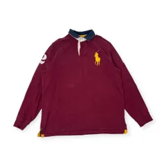 90s Polo by Ralph Lauren ポロ ラルフローレン CUSTOM FIT ナンバリング エルボーパッチ風 ポニー デザイン 長袖 ラガーシャツ L/ボルドー メンズ ビンテージ