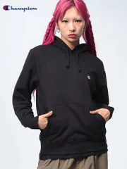 Champion チャンピオン パーカー 裏毛 胸ロゴ ポケット付き プルオーバー メンズ 男性 トップス パーカー プルパーカー フード ブラック