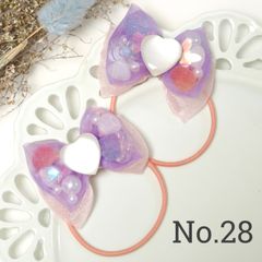 【28】シャカシャカヘアリボン パープルピンク♡ 2点セット